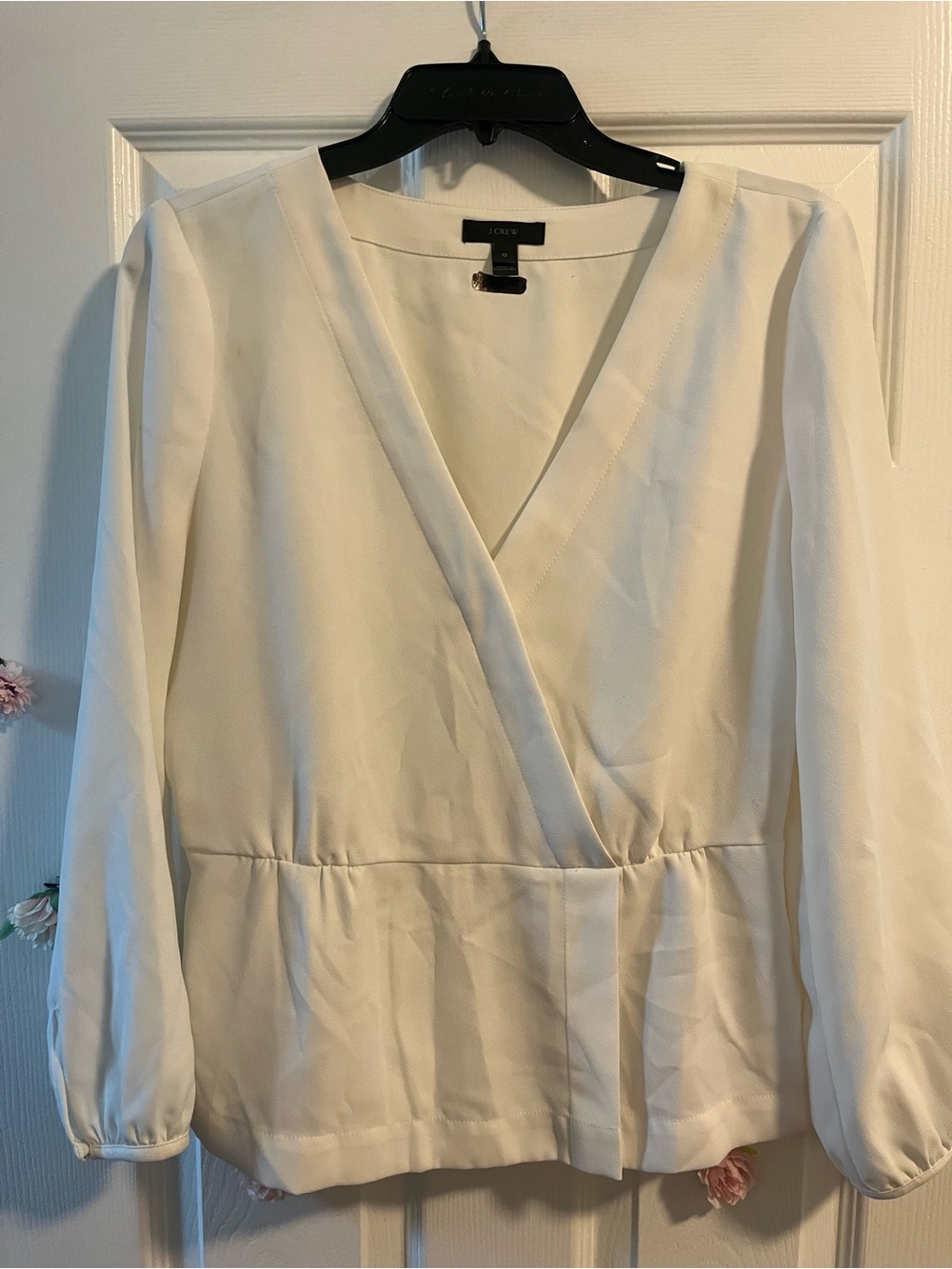 J. Crew Cream Surplice Long Sleeve Peplum Top